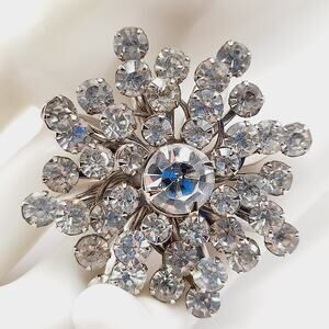 Vintage 1950s Clear Rhinestone Snowflake Wedding Brooch – Mid-Century Bridal Pin